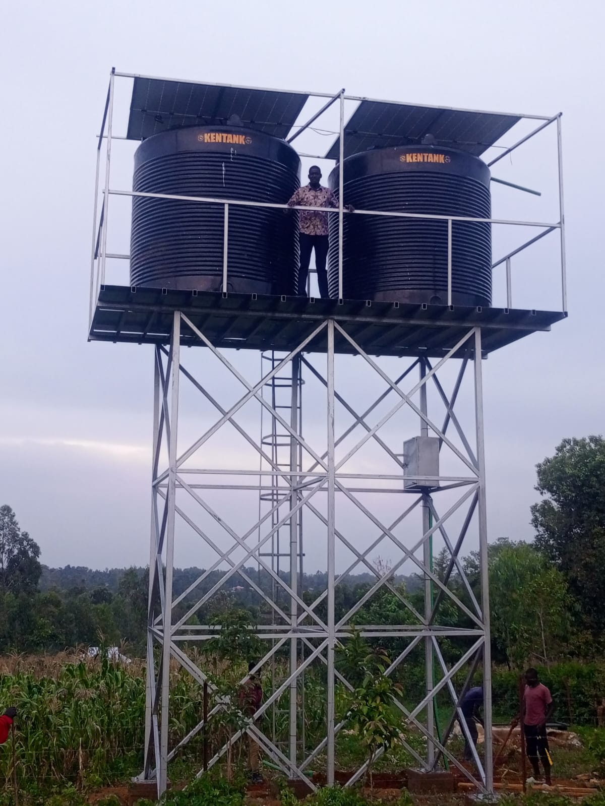 Steel water tower construction